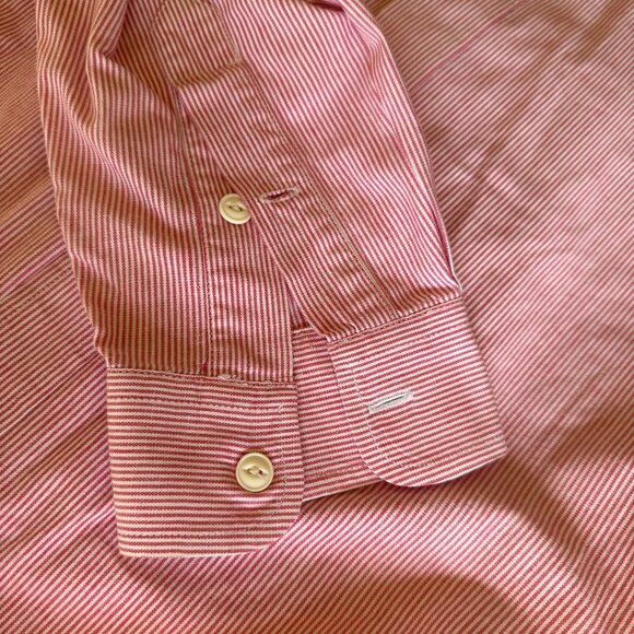 Vintage Polo Ralph Lauren Red White Stripe Button Front Mens Shirt - Picture 5 of 8